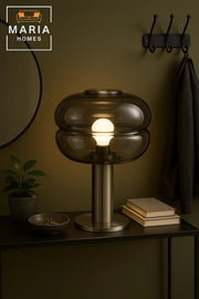 Brushed Steel Lamp With Smoked Glass Dome