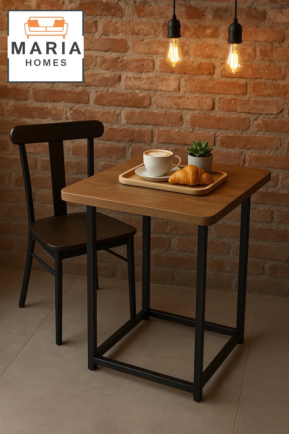 Square Wood Top Side Table with Black Metal Frame
