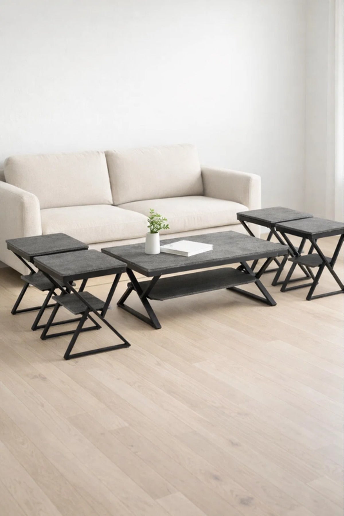 Modern 5-Piece L.GREY Center Table Set with Metal Frame and Wood Finish