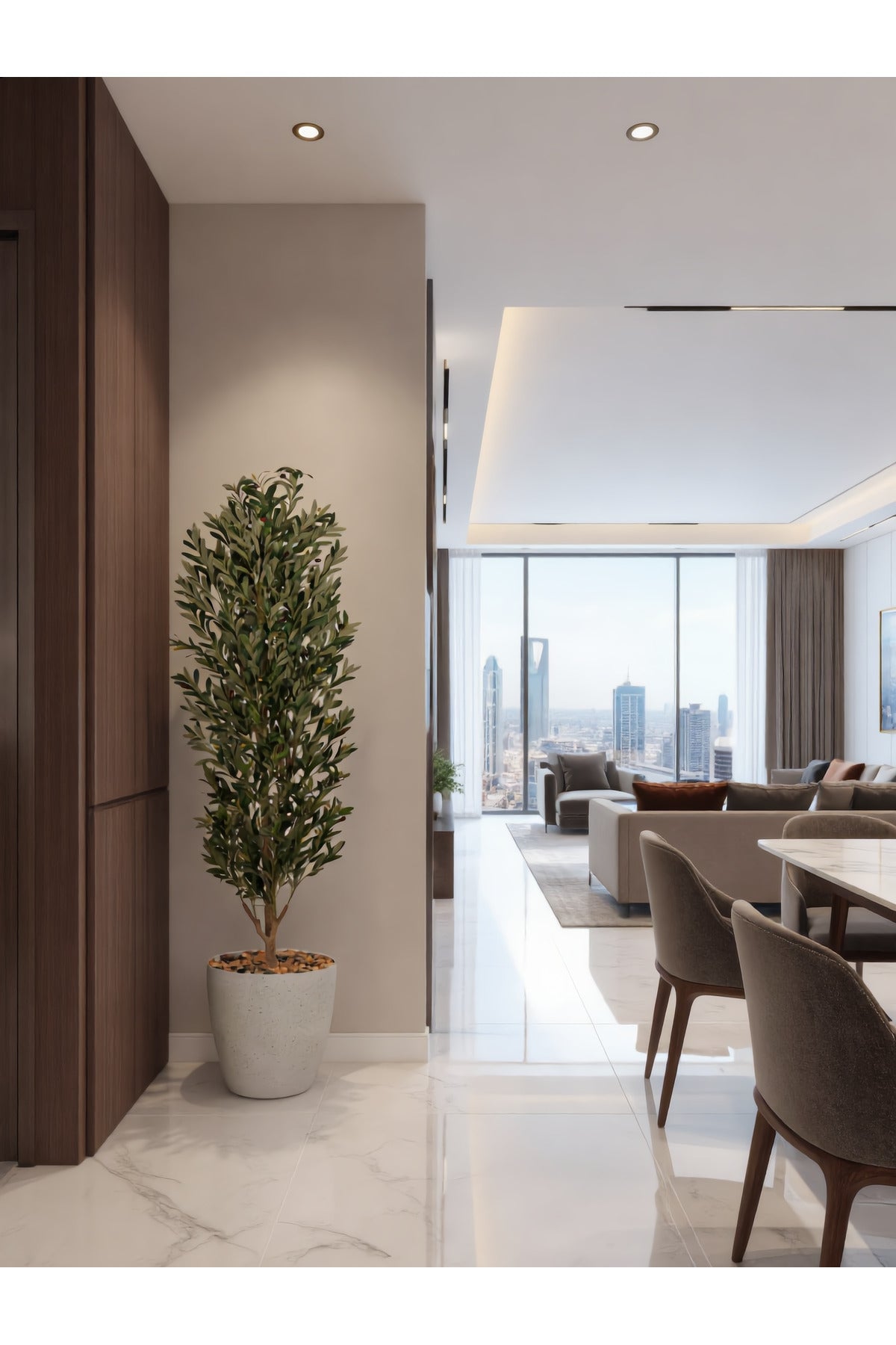 Artificial Olive Tree 215 cm 2 Branches Large with Grey Pot – Indoor Decorative Plant
