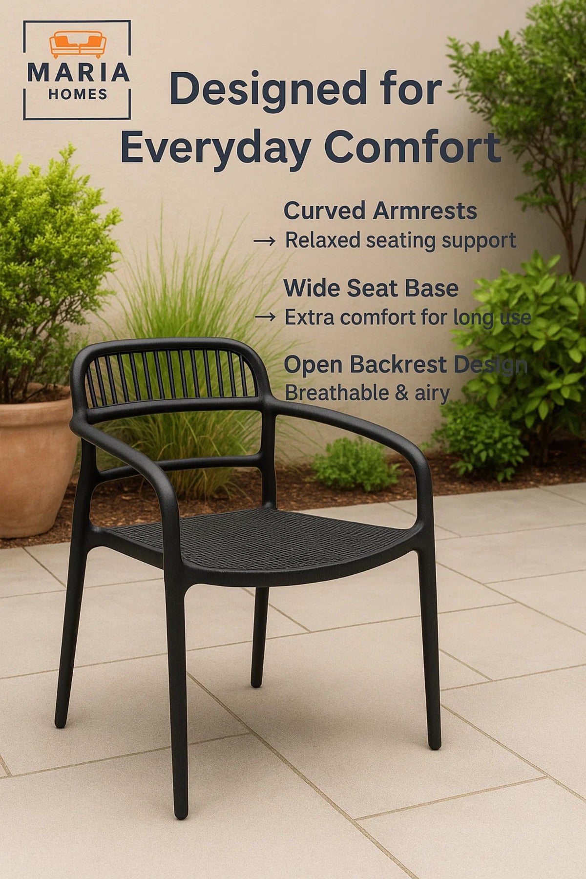 Black Outdoor Armchair with Woven Seat