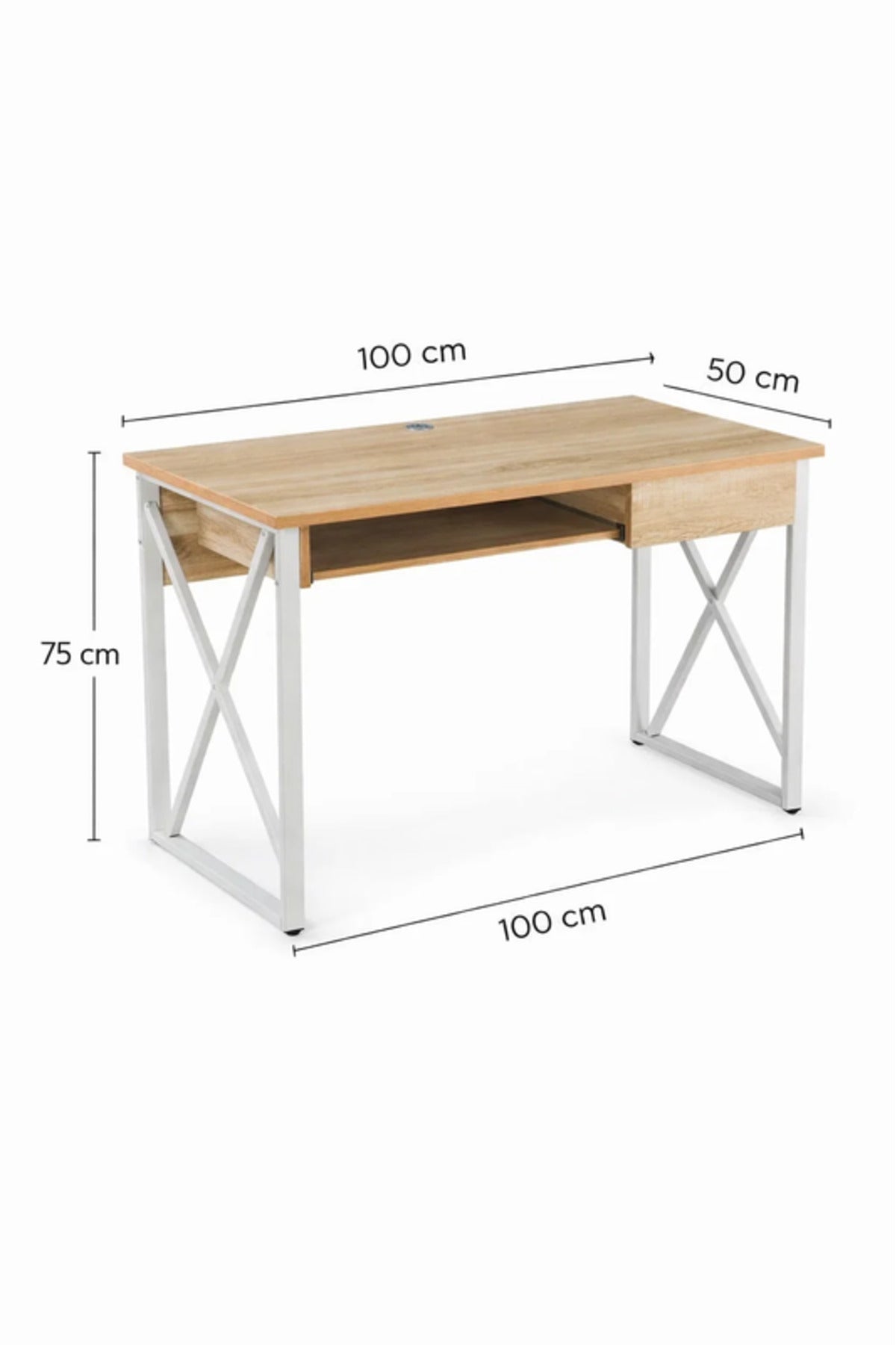 Modern Wood Office Desk with White Metal Frame modern wood office