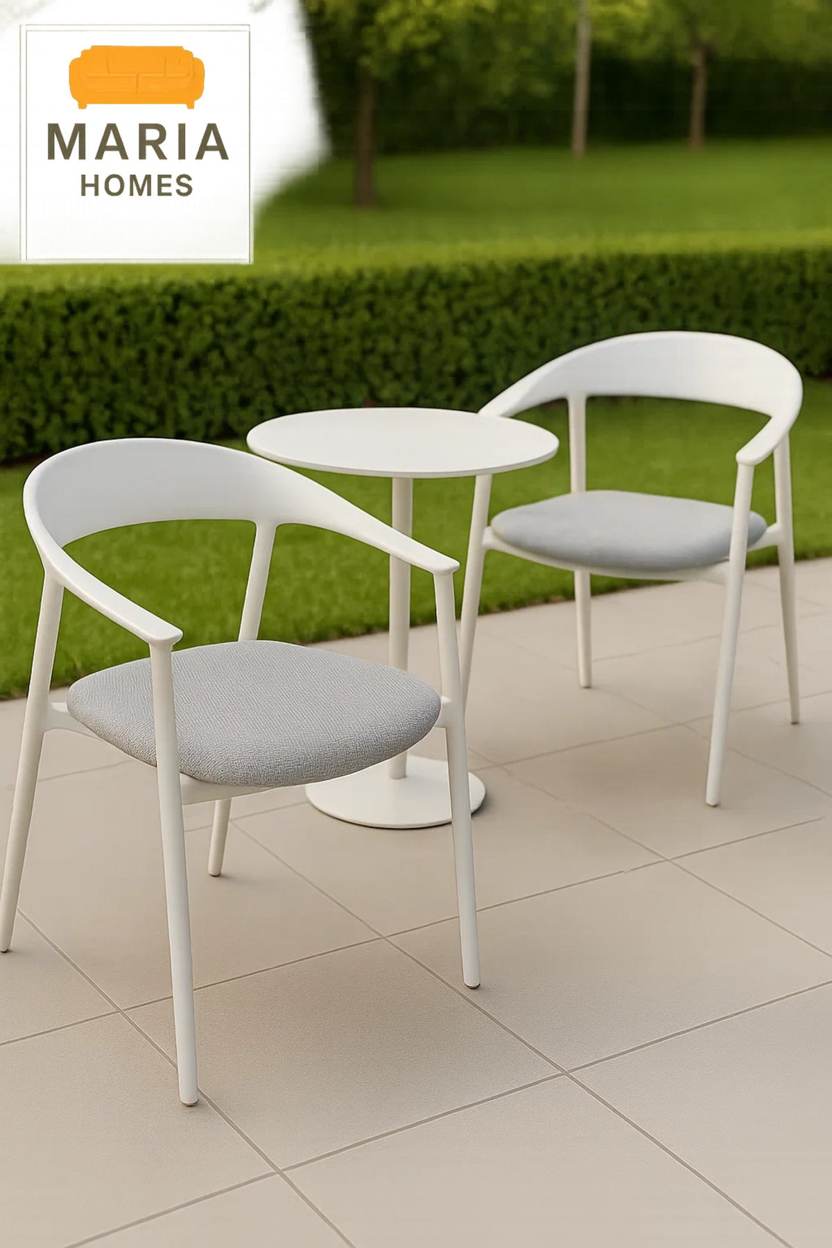 White Modern Armchair with Light Grey Fabric Seat Ð Minimalist Dining or Office Chair