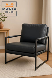 Modern Gray Faux Leather Armchair Ð Sleek Metal Frame Lounge Chair for Living Room or Office