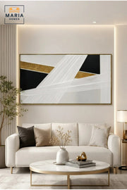 Luxury Horizontal Abstract Wall Art Ð Modern Black White Gold Geometric Framed Artwork for Living Room, Dining Room & Office DŽcor
