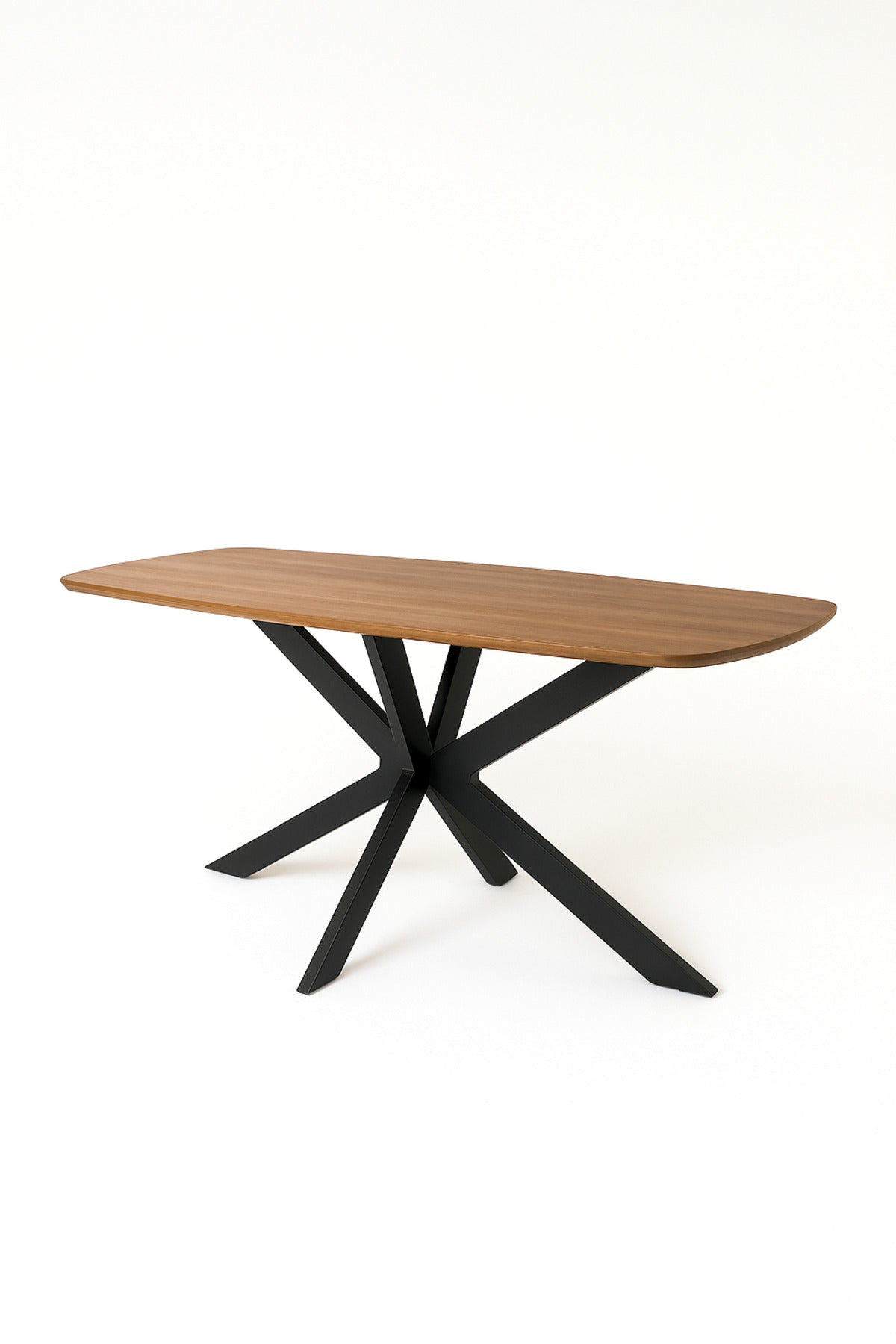 Modern Brown Dining Table Ð 180_90_75 cm | Elegant Wooden Top Table with Black Metal Cross Legs