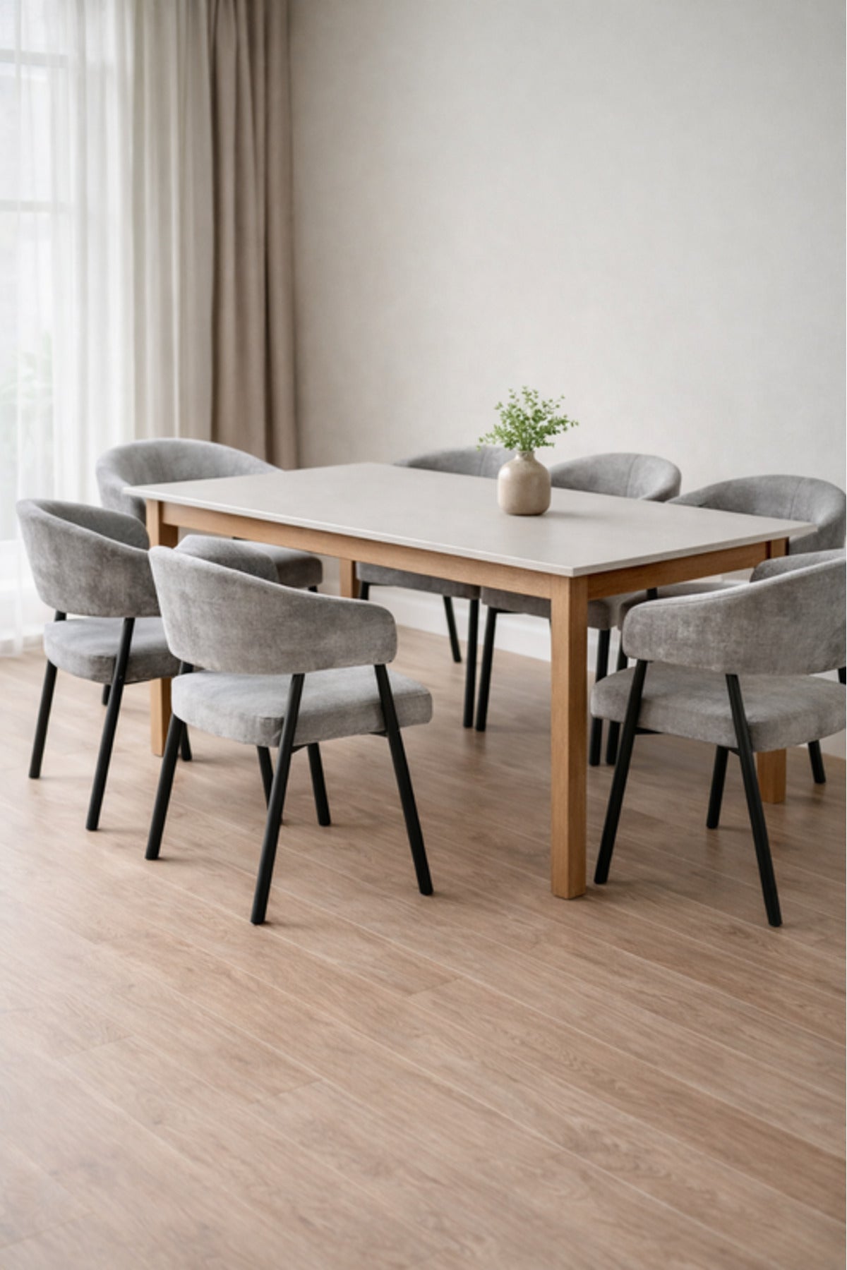 Light Grey Fabric Arm Dining Chair 84x47x46cm Modern light grey fabric Kitchen