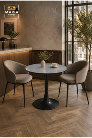 Modern Round Dining Table 70cm Grey Marble-Effect Top with Black Pedestal Base √ê Contemporary Bistro & Caf≈Ω Table