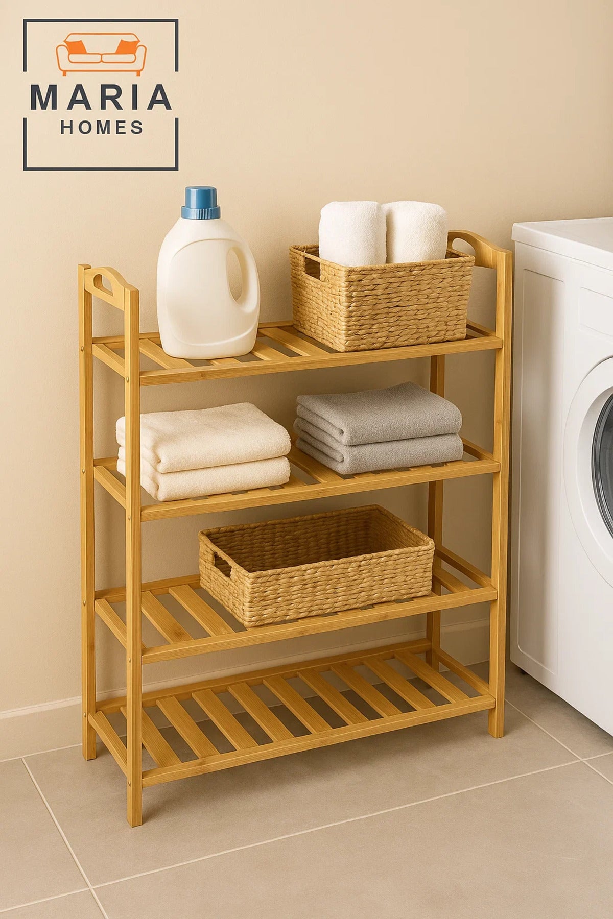 4-Tier Natural Bamboo Shoe Organizer Shelf for Hallway, Entryway, Bedroom or Closet Storage