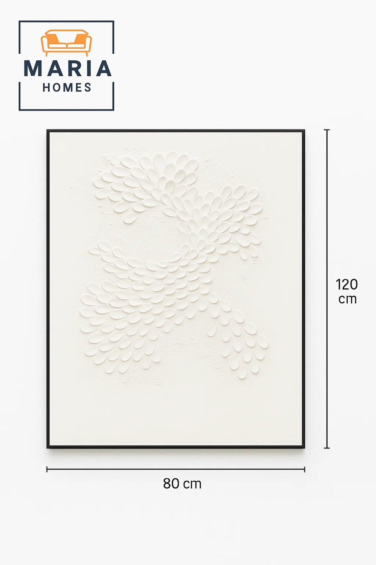 3D Textured White Wall Art with Layered Abstract Petal Design-size 80*120 CM