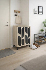 Beige Shoe Cabinet 60_34_91 cm √ê Modern Shoe Organizer with Decorative Doors