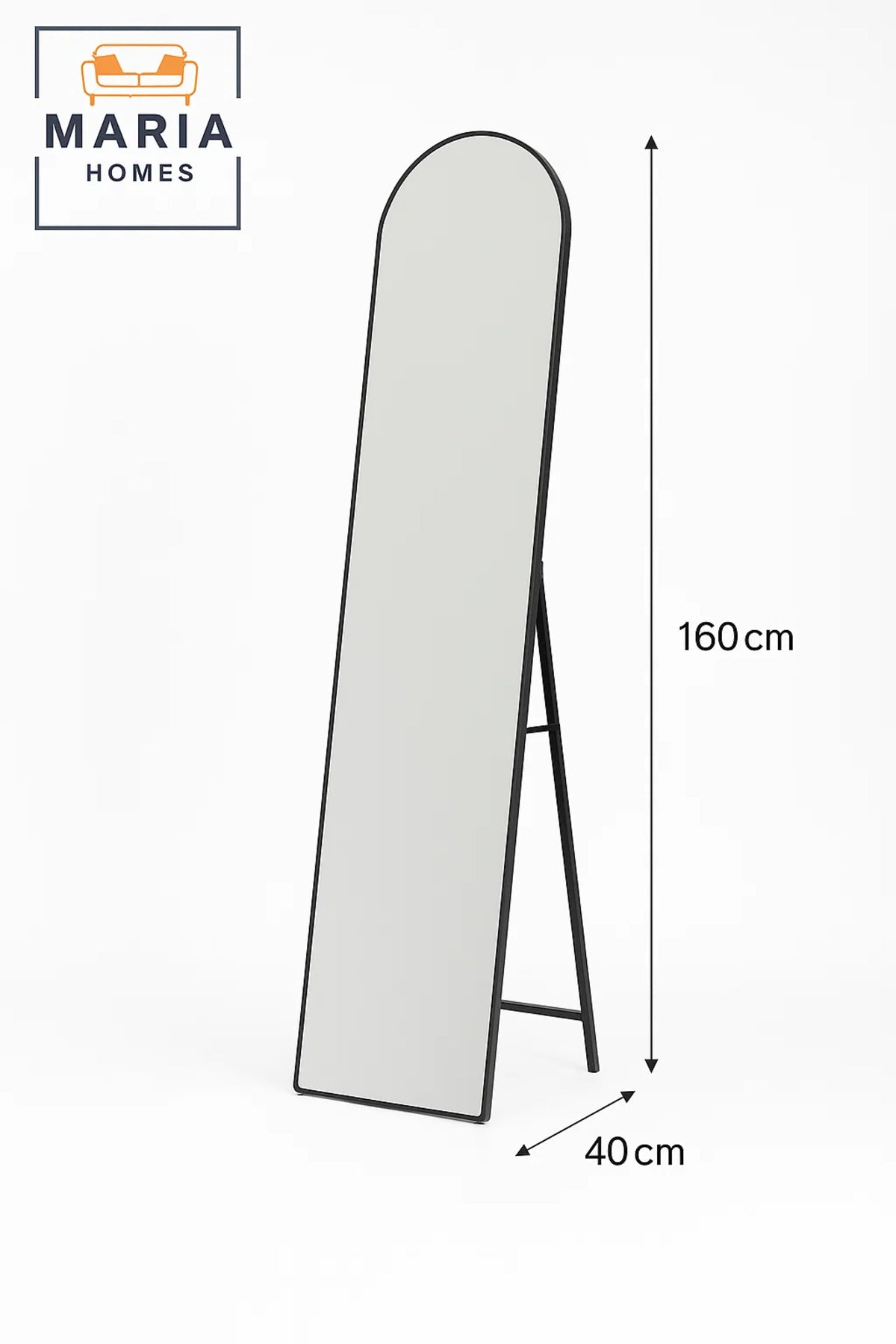 Sleek Black Frame Full-Length Mirror Ð 160x40cm Arched Standing Mirror for Bedroom or Closet