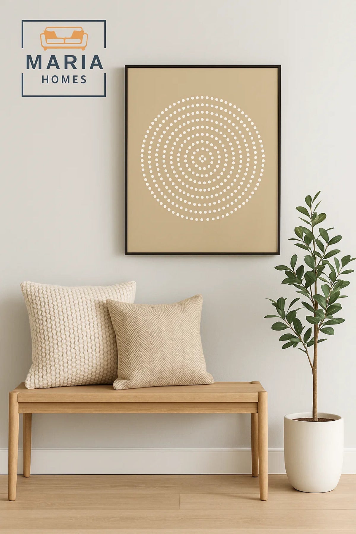 2Beige Wall Art with Textured White Circular Dot Mandala Design-size80*120 CM
