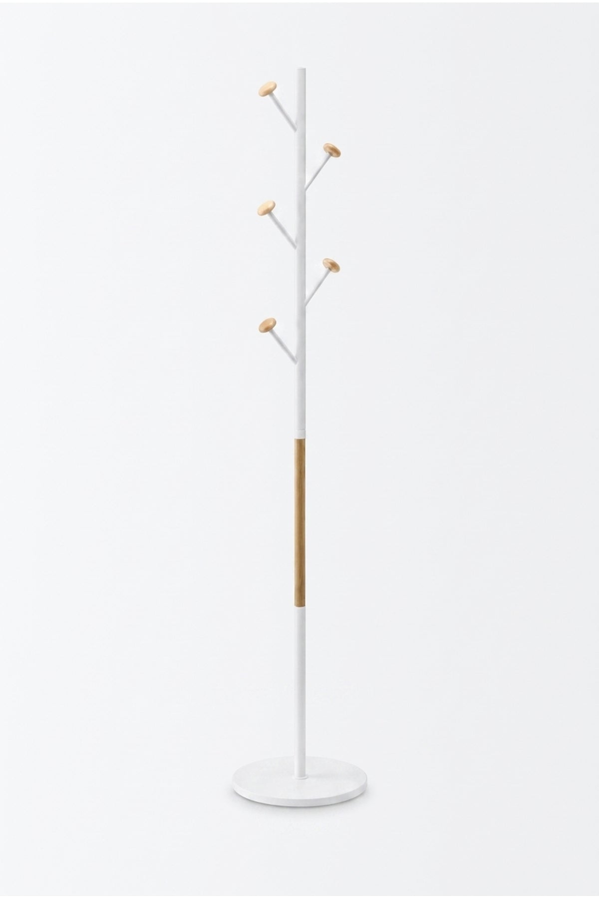 Modern White Coat Rack Stand with Wooden Accents for Entryway Bedroom Hallway Storage