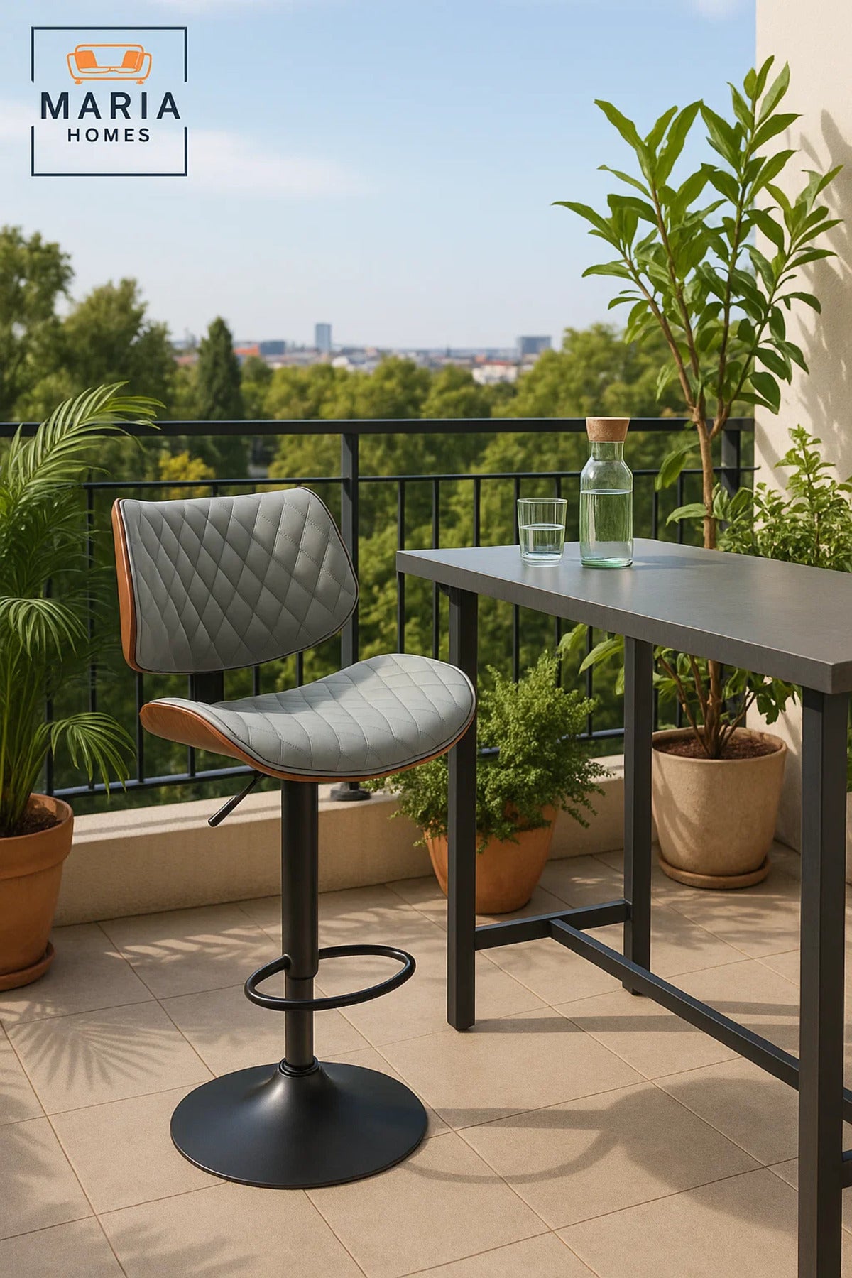 Light Grey Modern Adjustable Bar Stool for Kitchen Island & Home Bar,Swivel, Cushioned Seat