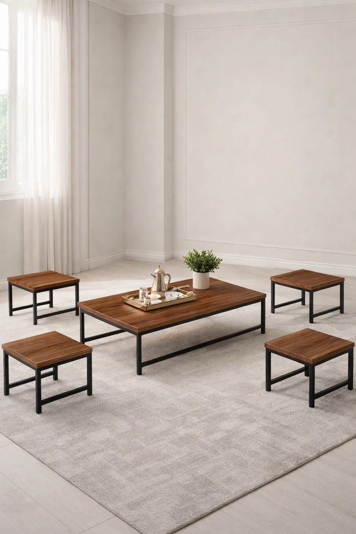 Modern Brown Coffee Table Set with 4 Side Tables 110 _ 60 26.5 cm modern brown coffee