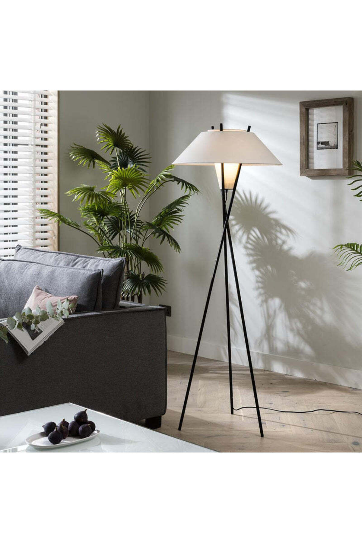 Modern Tripod Floor Lamp with White Cone Shade