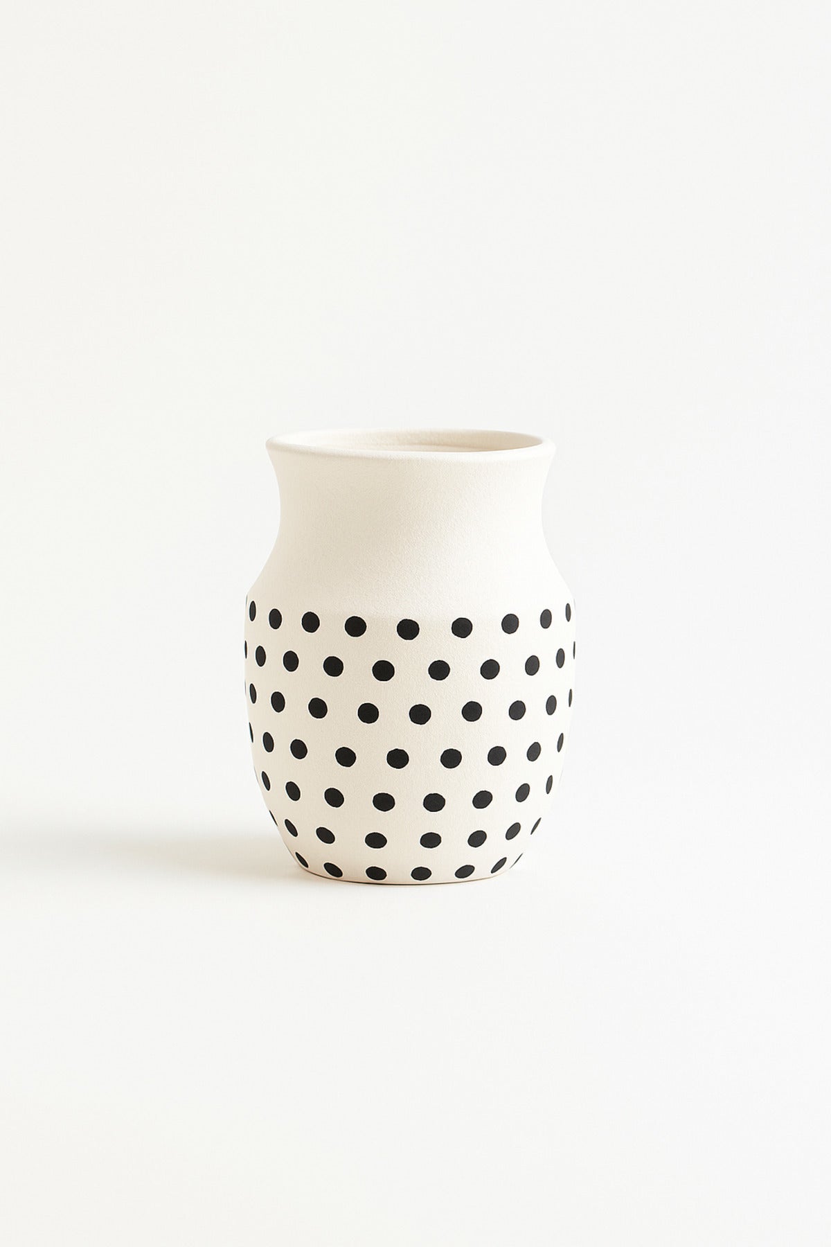 Natural White Ceramic Vase with Black Dots Ð Curved Mouth Decorative Vase