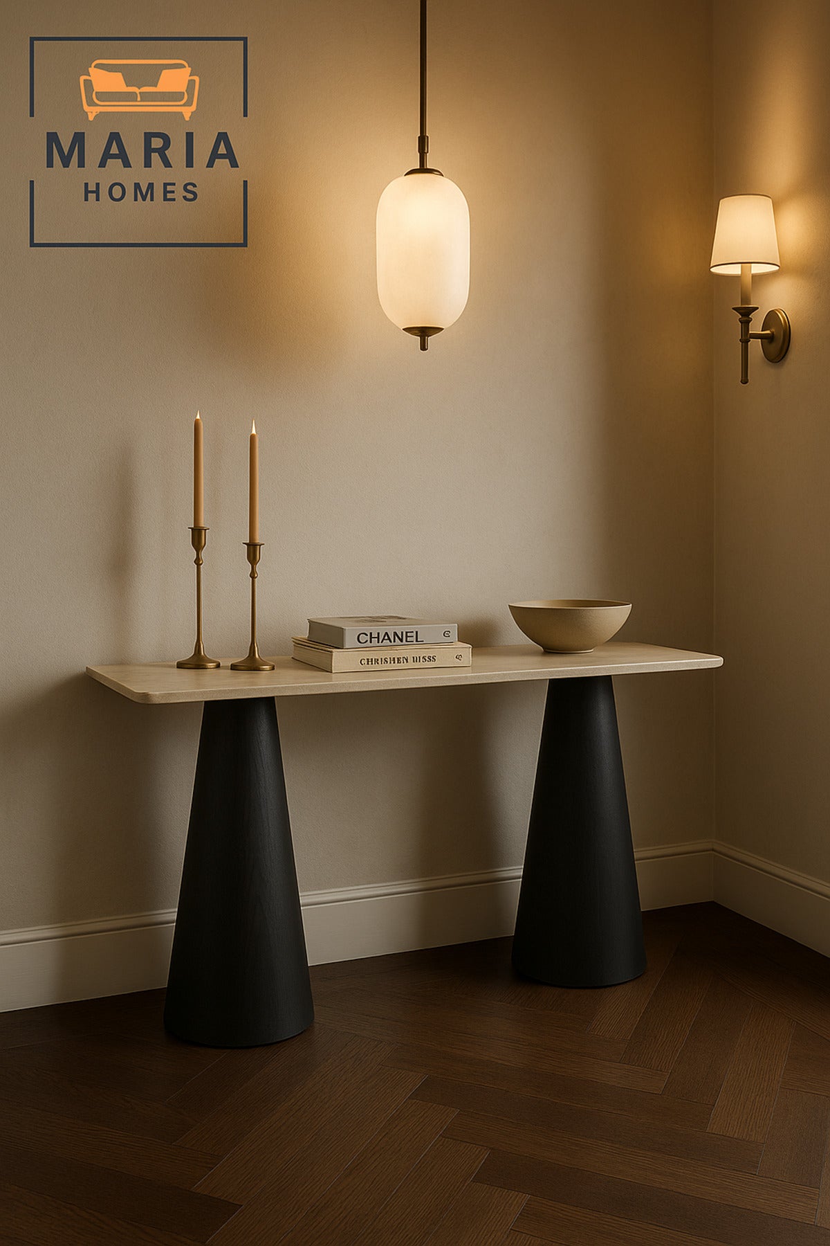 Modern Console Table Ð Beige Top with Black Base, Entryway & Living Room Furniture (140_40_80 cm)