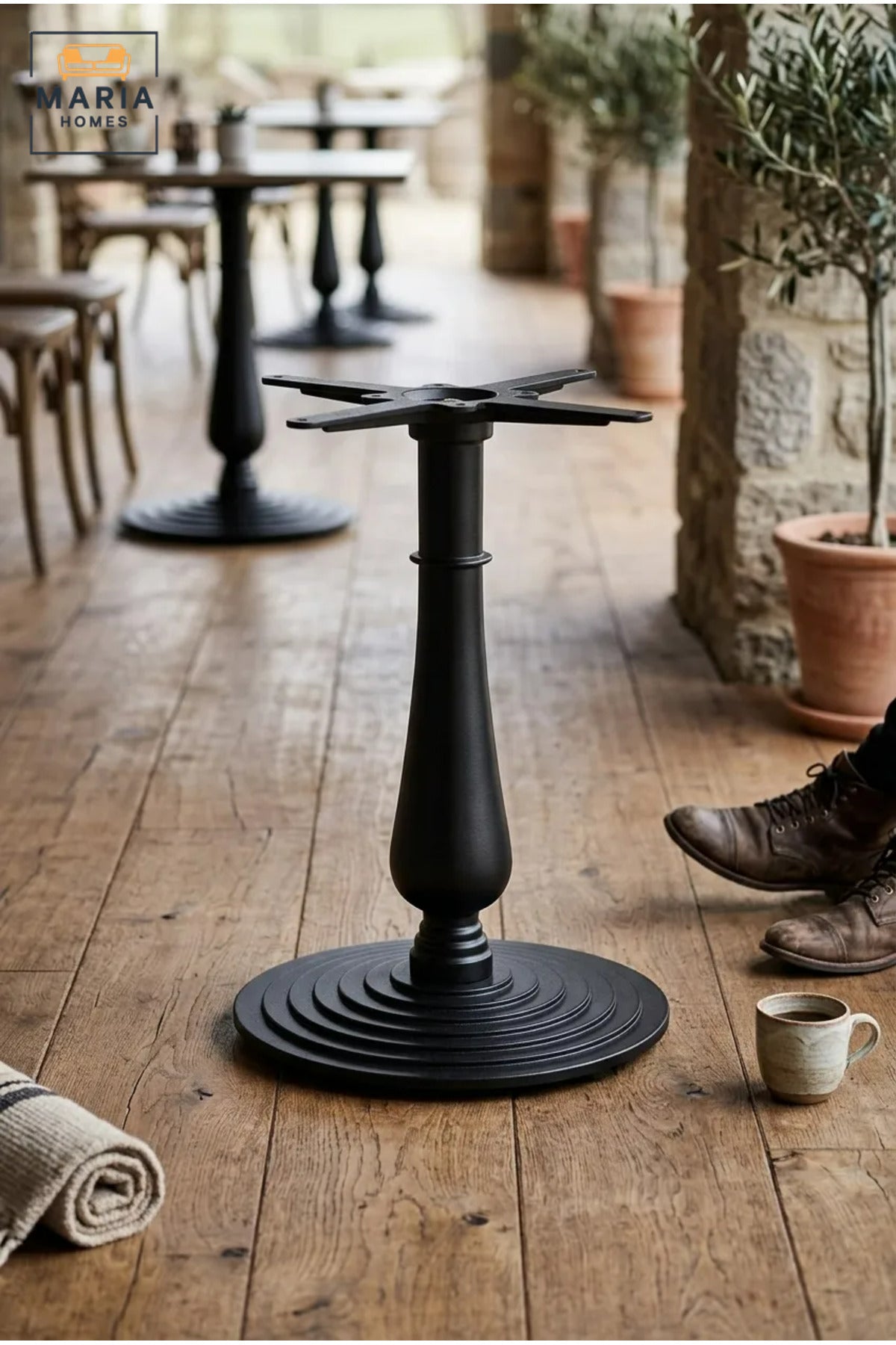 Black Classic Pedestal Dining Table Base with Decorative Central Column and Round Support – 71 cm for Home, Café and Restaurant Use