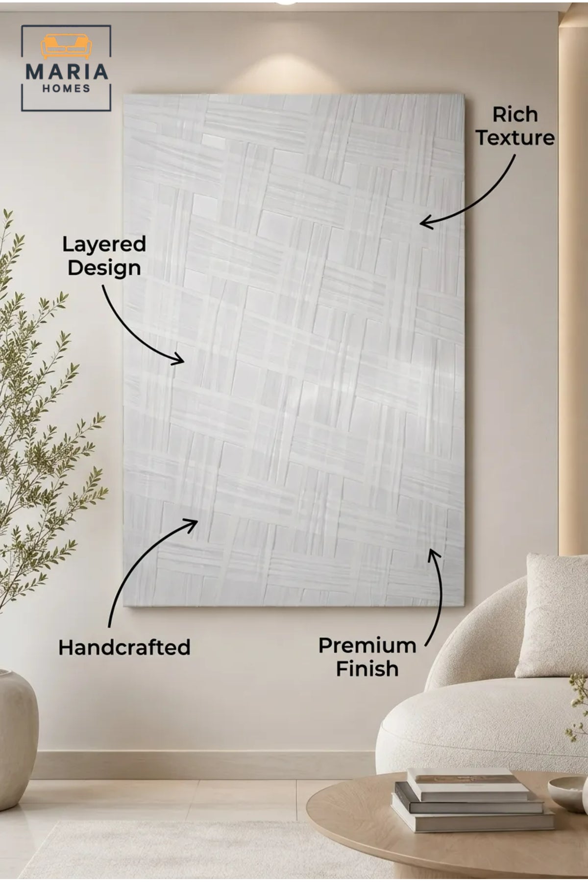 White Woven Grid Textured Wall Art √ê Modern Abstract Relief Decorative Panel