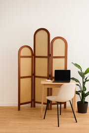 3-Panel Rattan Room Divider with Brown Frame Ð 121_180 cm Elegant Arched Privacy Screen