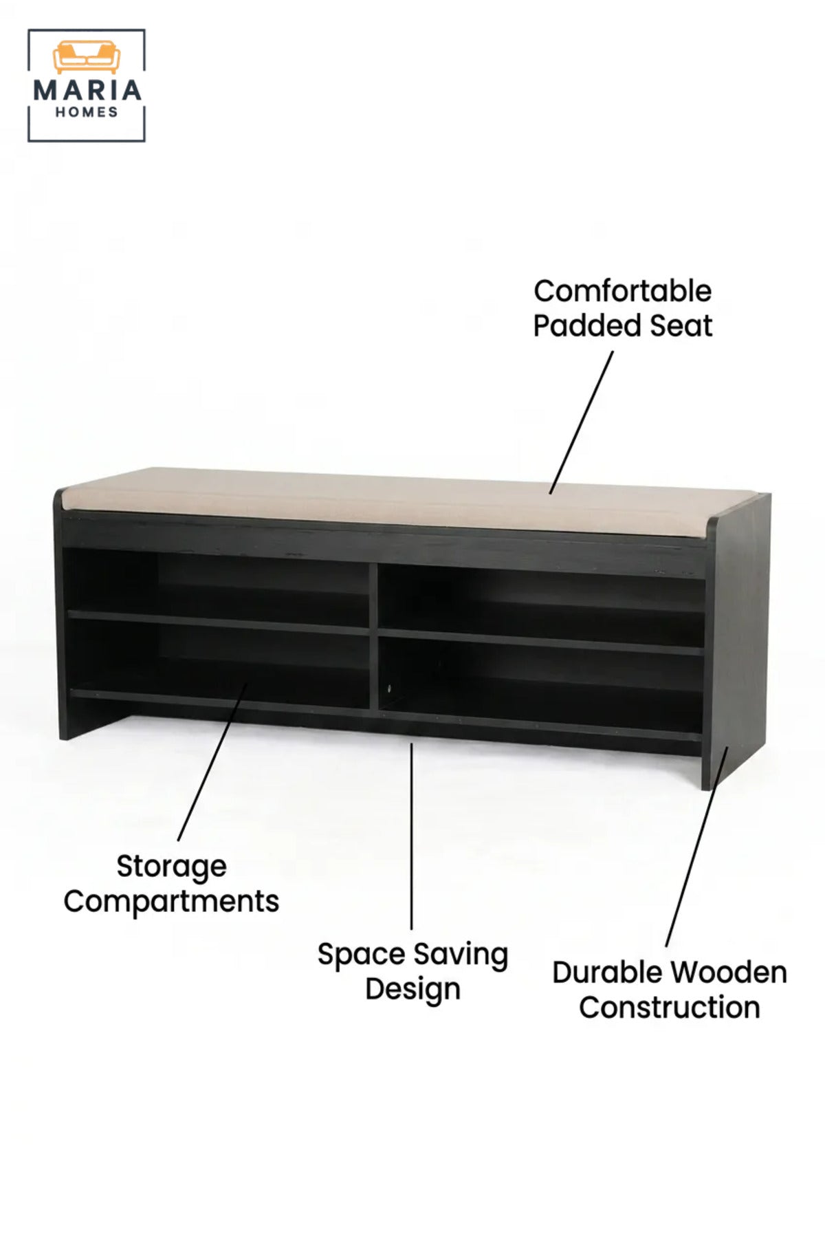 Wooden Shoe Storage Bench with Cushioned Seat and Open Shelves, Entryway Organizer Rack for Hallway, Bedroom, Dressing Room