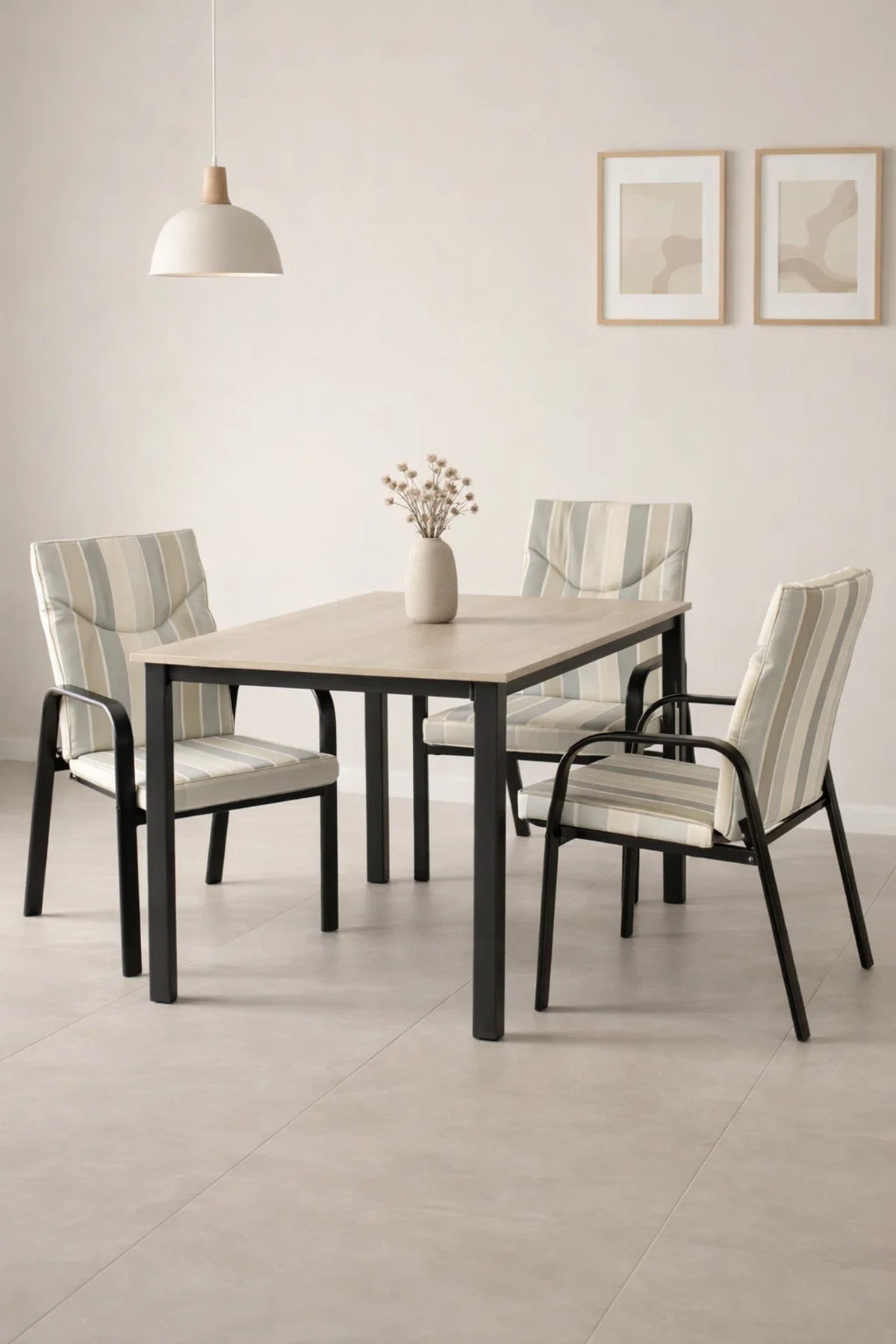 Comfortable Striped Lounge Chair with Grey and Beige Cushions √ê Stylish and Supportive Seating