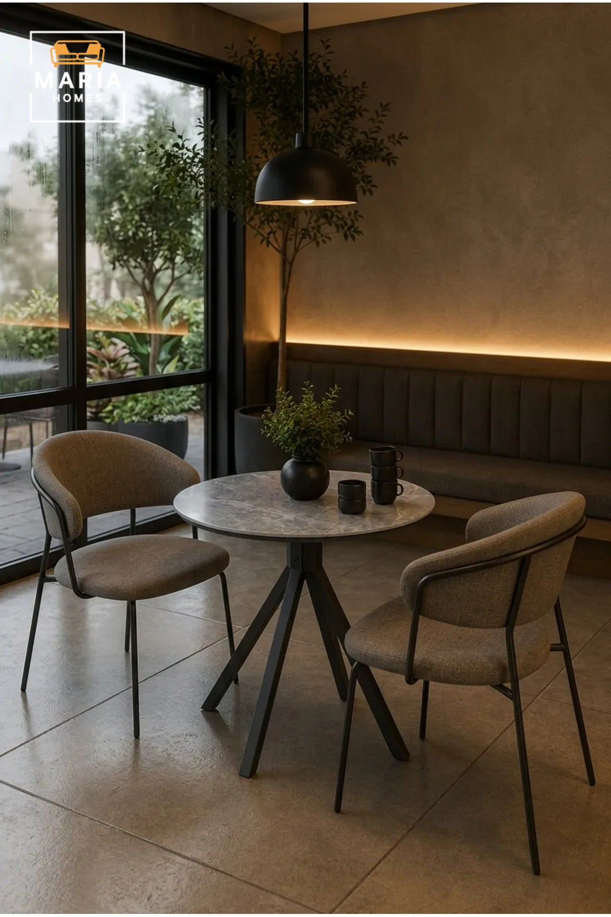 Modern Round Marble Dining Table with Black Metal Base for Cafe Dining Room Furniture