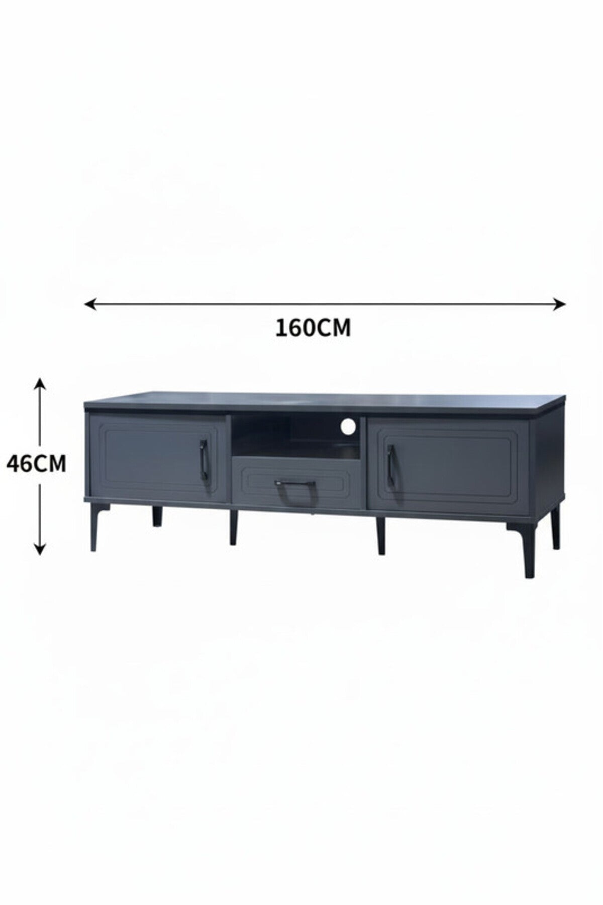 Sleek Dark Grey TV Table with Storage Drawers and Open Shelf
