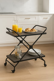 Industrial Gray Metal Serving Trolley with Wheels Ð 2-Tier Bar Cart 70_40_84 cm