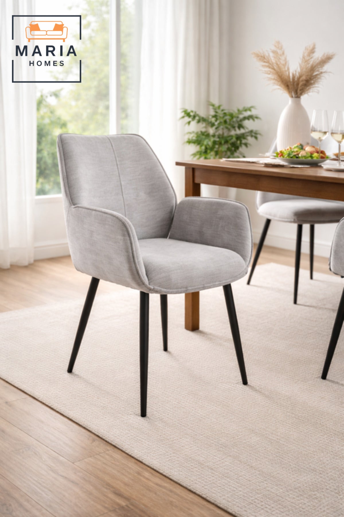 Light Grey Armchair with Black Metal Legs, 91x47x49 CM