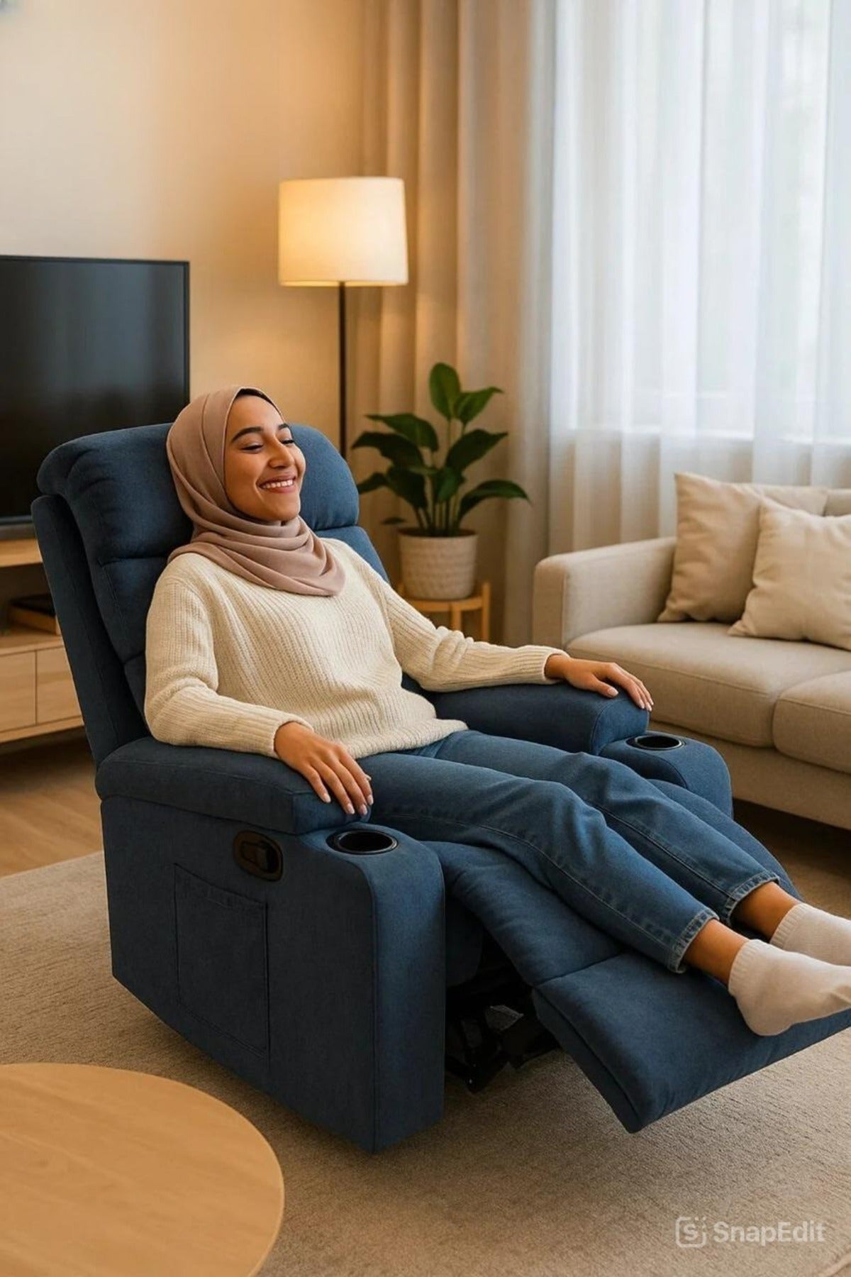 Plush Blue Recliner Chair