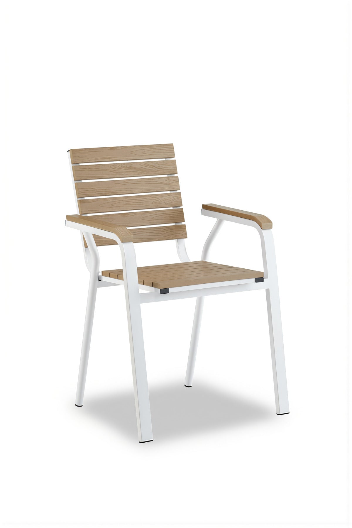 White & Beige Outdoor Dining Armchair Metal Frame Wooden Look Garden Patio Balcony Durable Chair