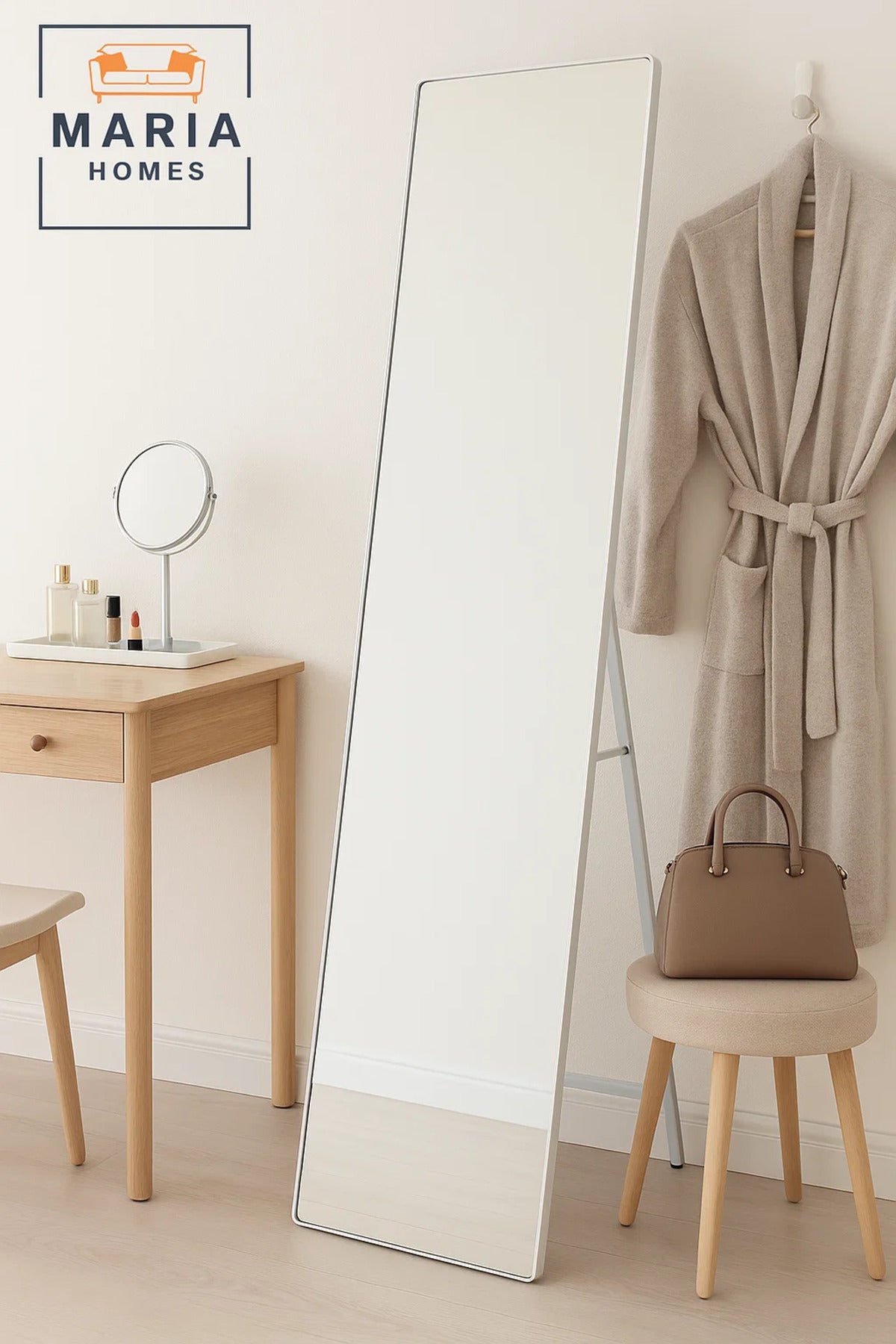 Full-Length Standing Mirror 155x44 cm Ð Silver Frame Floor Mirror for Bedroom & Dressing Room