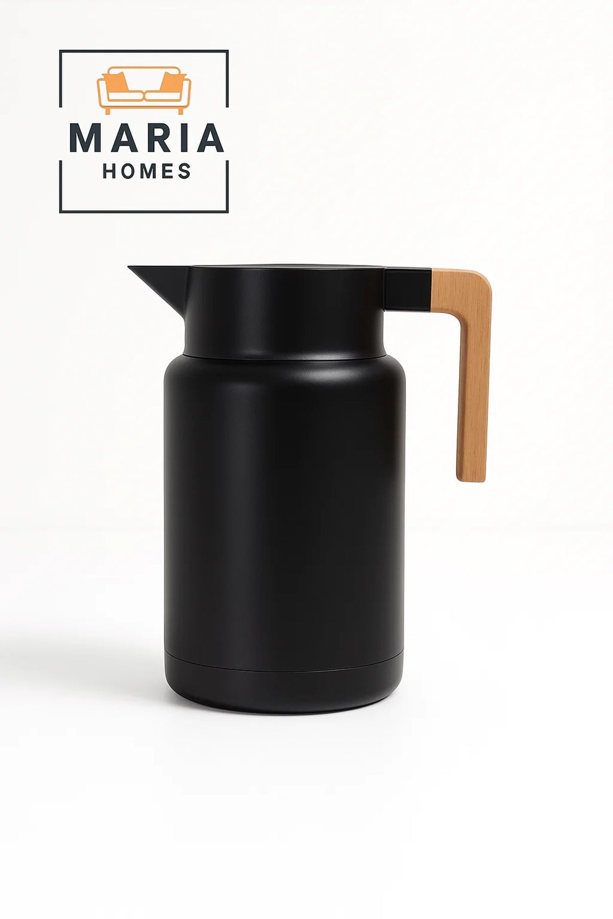 Modern Matte Black Thermal Carafe with Wooden Handle Ð Insulated Jug