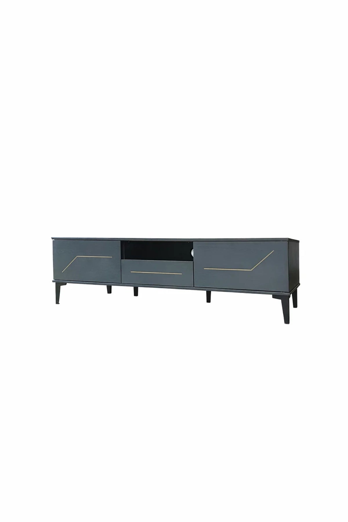 Dark Grey TV Stand √ê 180x40x45 cm Modern Plasma Table with Cabinets & Shelf