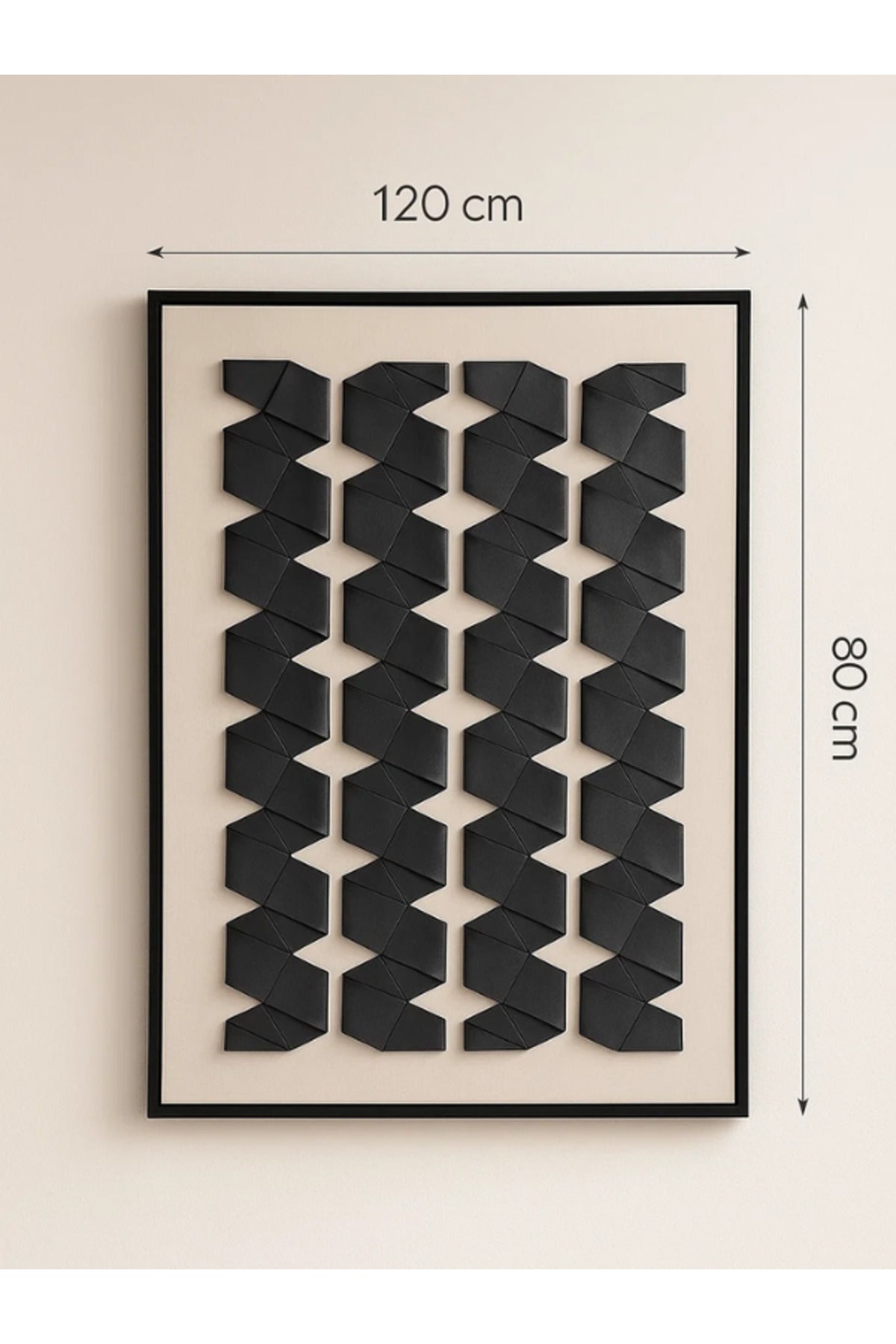 Modern 3D Geometric Wall Art Ð 120_80 cm Black Pattern Framed Canvas for Home DŽcor