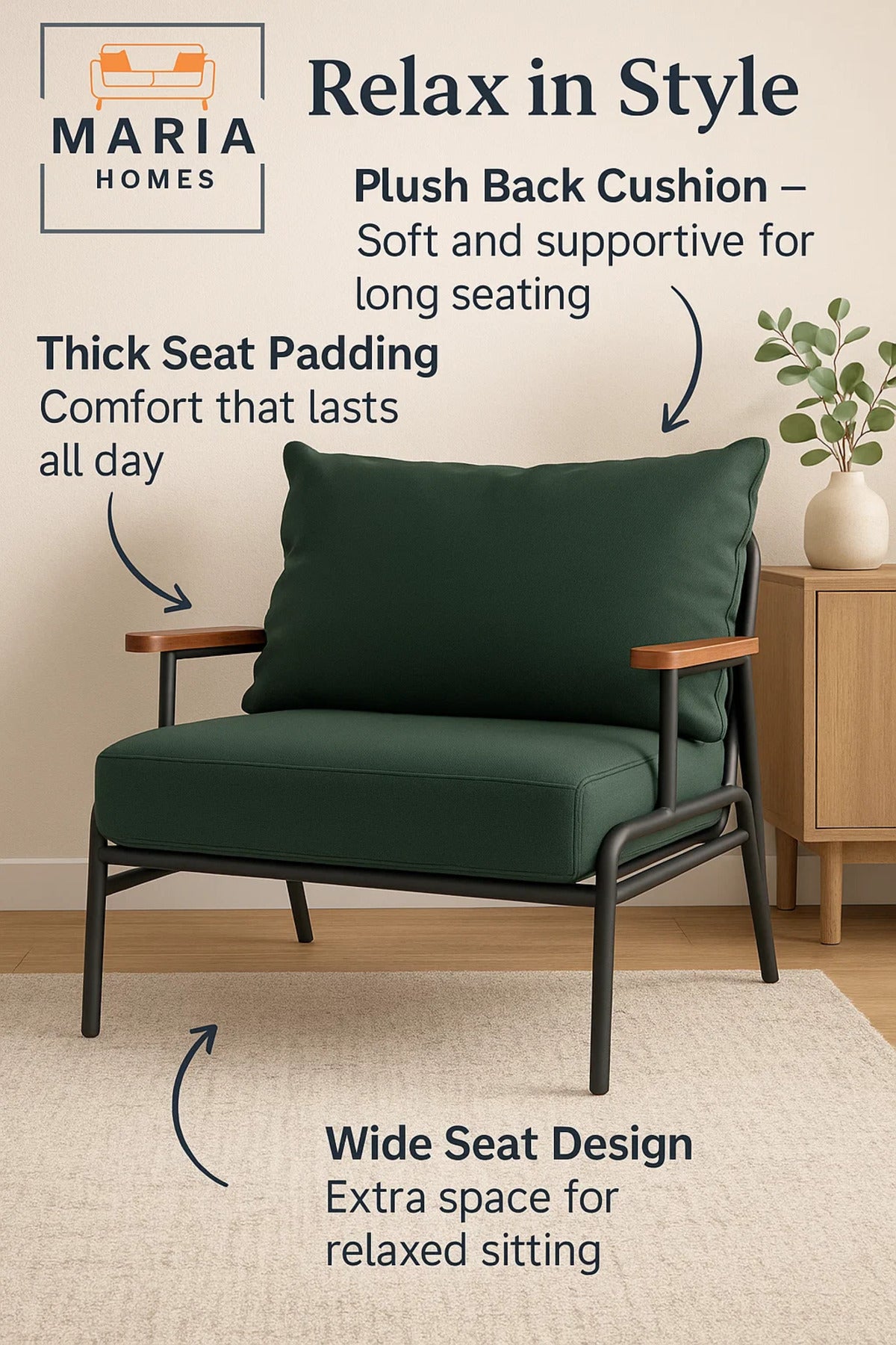 Lounge Armchair Ð Model F-869 Green with Metal Frame and Wooden Armrests