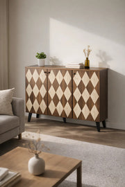 Dark Brown Shoe Cabinet with Geometric Pattern Doors 120 x 32 x 93 cm