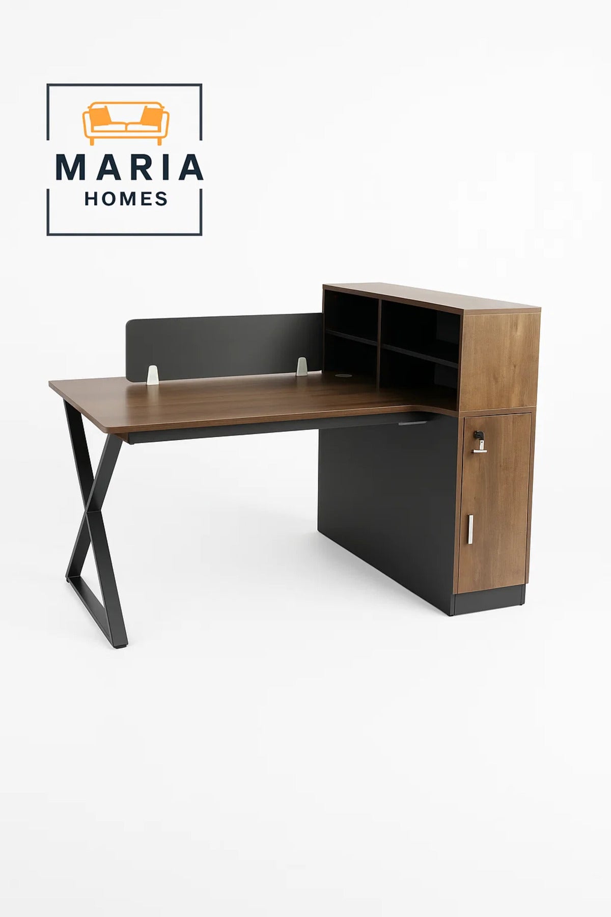 Workstation Desk with Divider, Storage Shelves, and Lockable Drawers-size 150*120