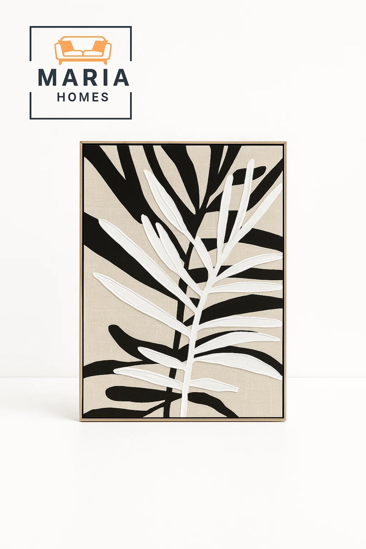 Textured Botanical Wall Art with Black and White Leaf Design-size80*120 CM