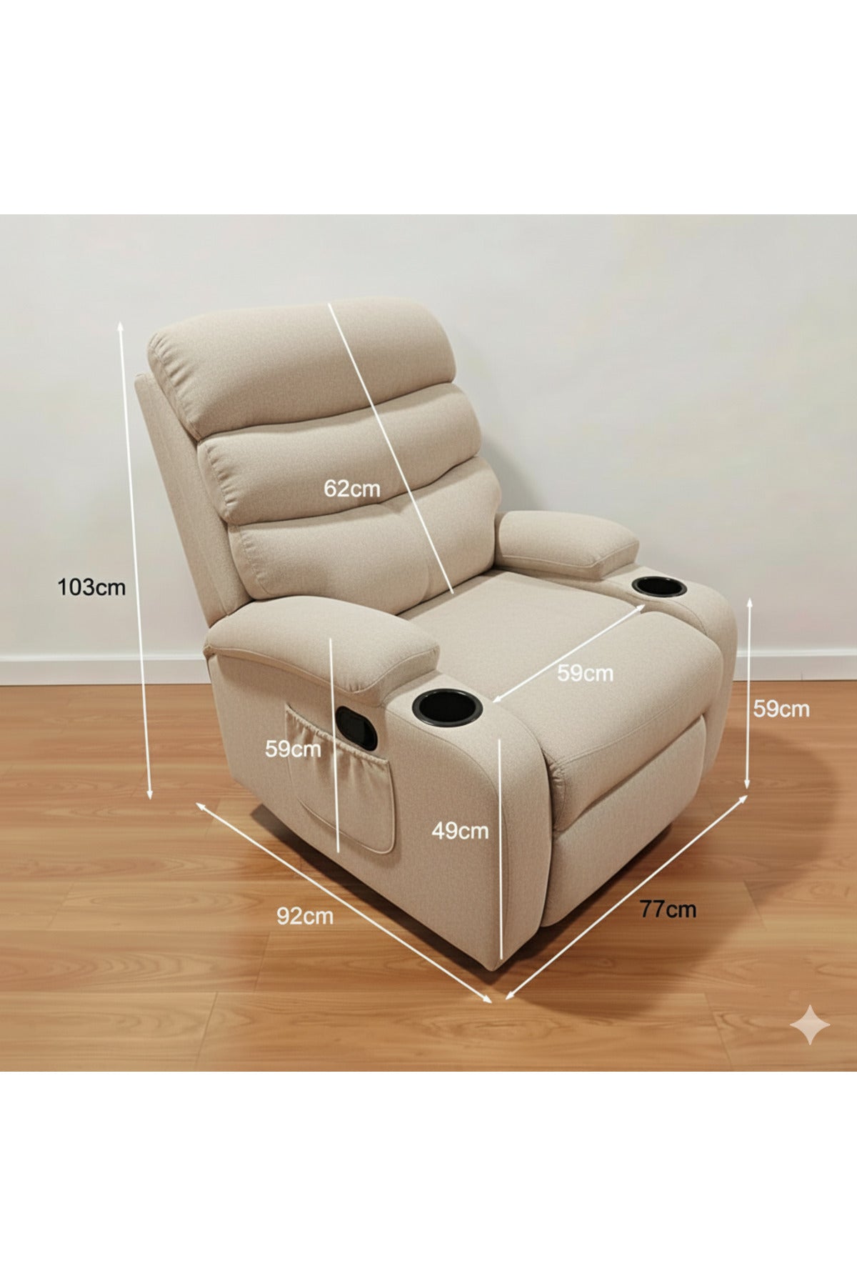 Beige Swivel Recliner Chair with Cup Holders