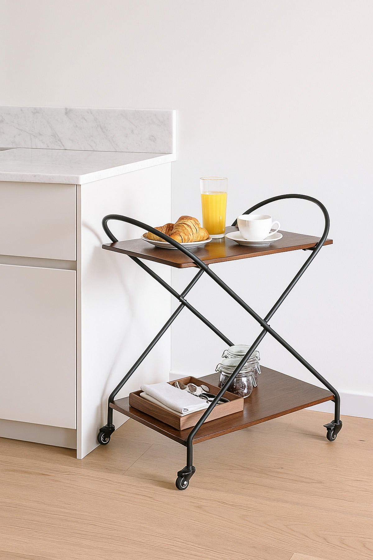 Coffee Brown Metal Serving Trolley Ð 2-Tier Bar Cart with Wheels 72_40_78 cm