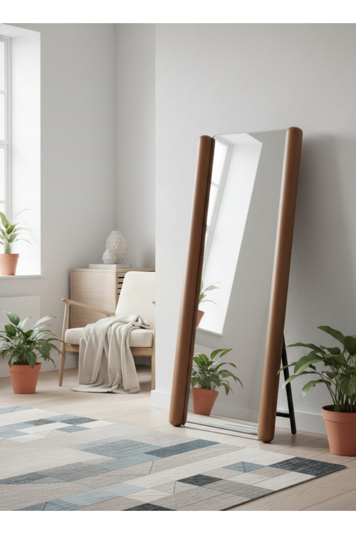 Brown Frame Floor Mirror Full Length Standing Mirror for Bedroom Decor