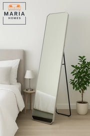 Modern Silver Full-Length Mirror with Angled Corners Ð 160x40cm Freestanding Dressing Mirror