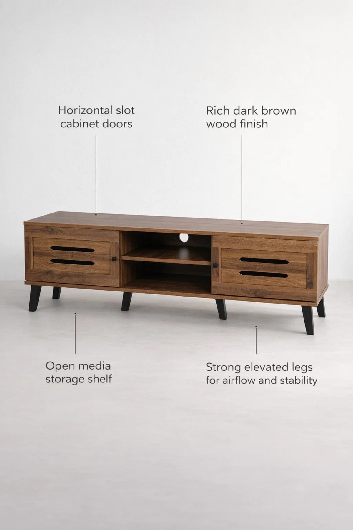 Modern Wooden TV Stand Dark Brown with Slotted Front Design 160 x 40 x 44 cm