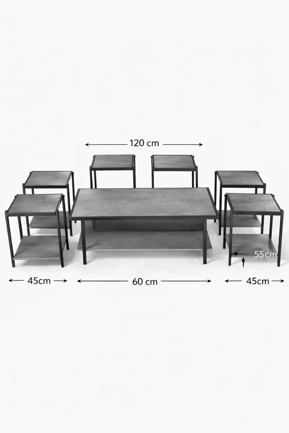 Modern Grey Coffee Table Set with 6 Side Tables and Shelf modern grey coffee Center