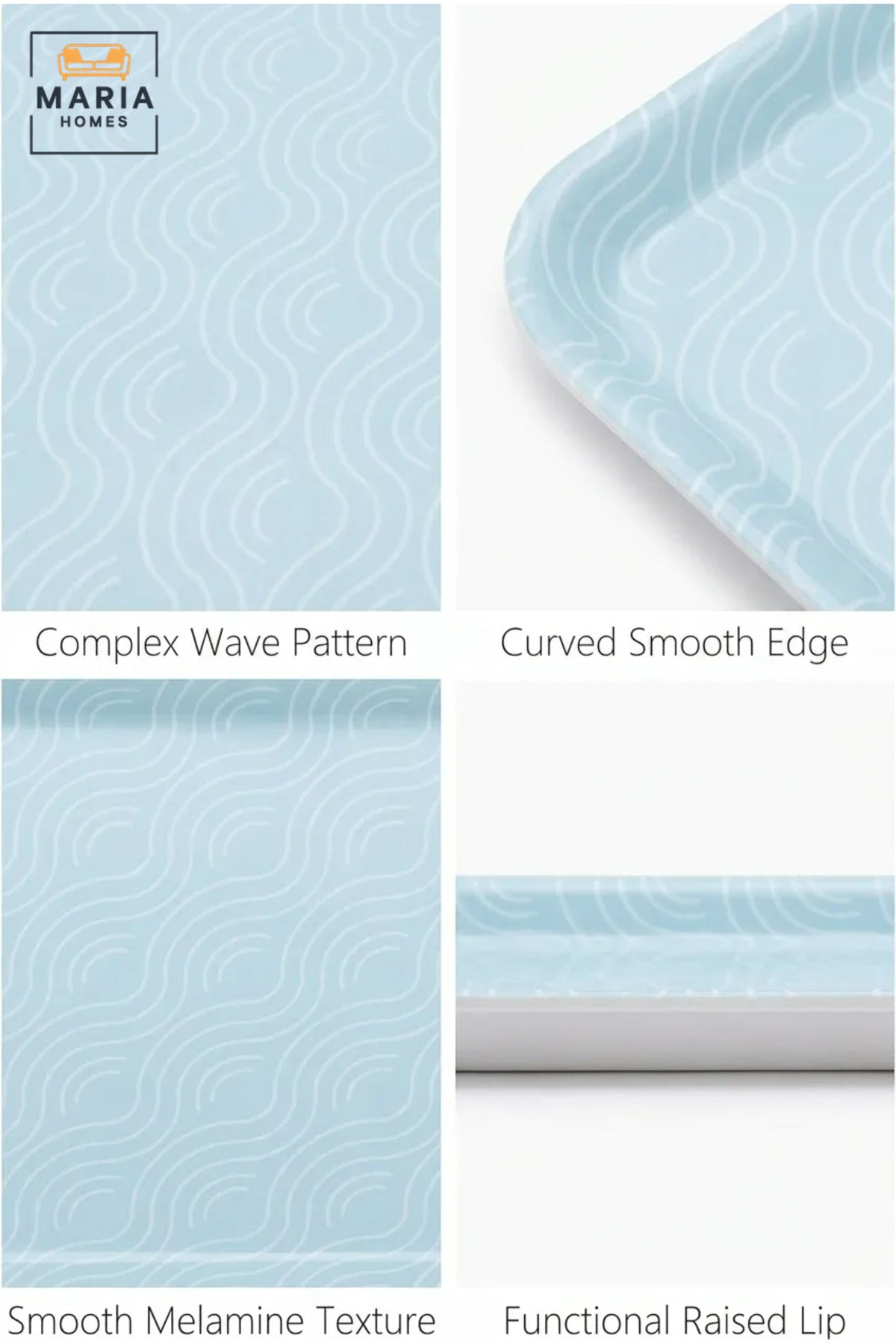 Rectangular Serving Tray with Wavy Pattern, Raised Edges and Rounded Corners, Multipurpose Food Tray for Kitchen, Dining, Café and Restaurant