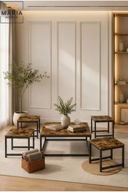 Modern Center Table set – Wooden Top with Metal Base, Living Room Coffee Table